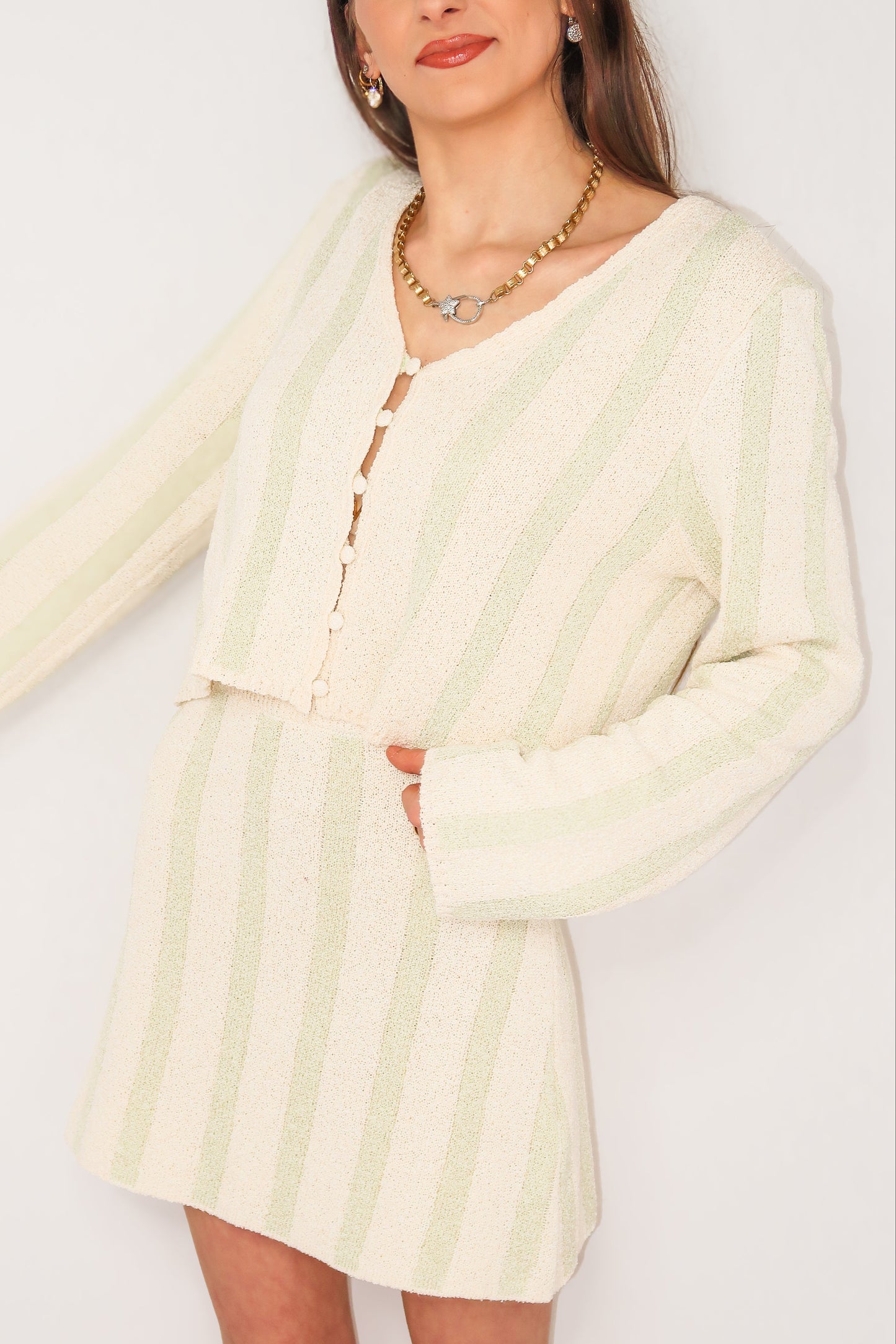 Striped Terry Sweater Set - Cream/Sage - THEE LABL