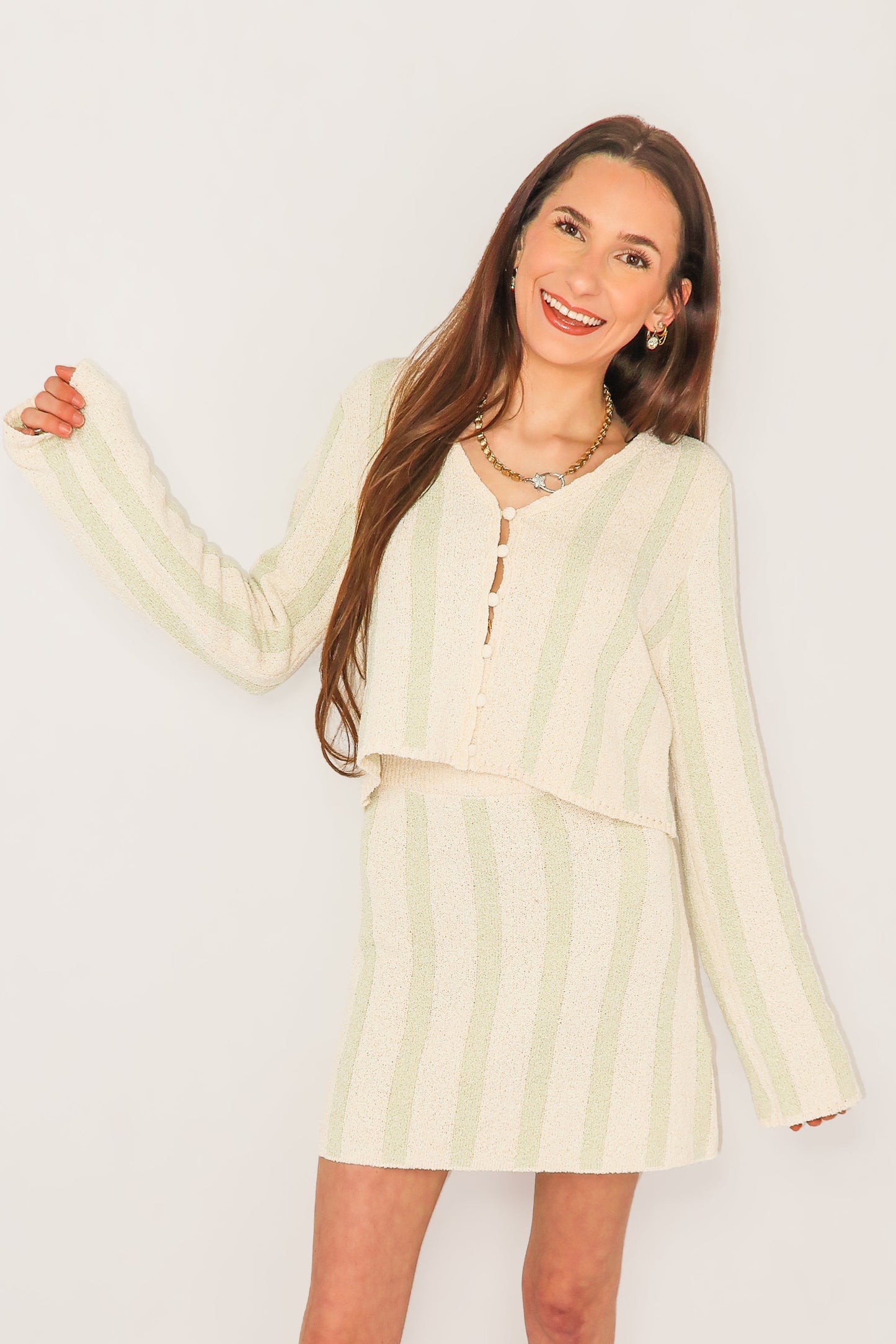 Striped Terry Sweater Set - Cream/Sage - THEE LABL